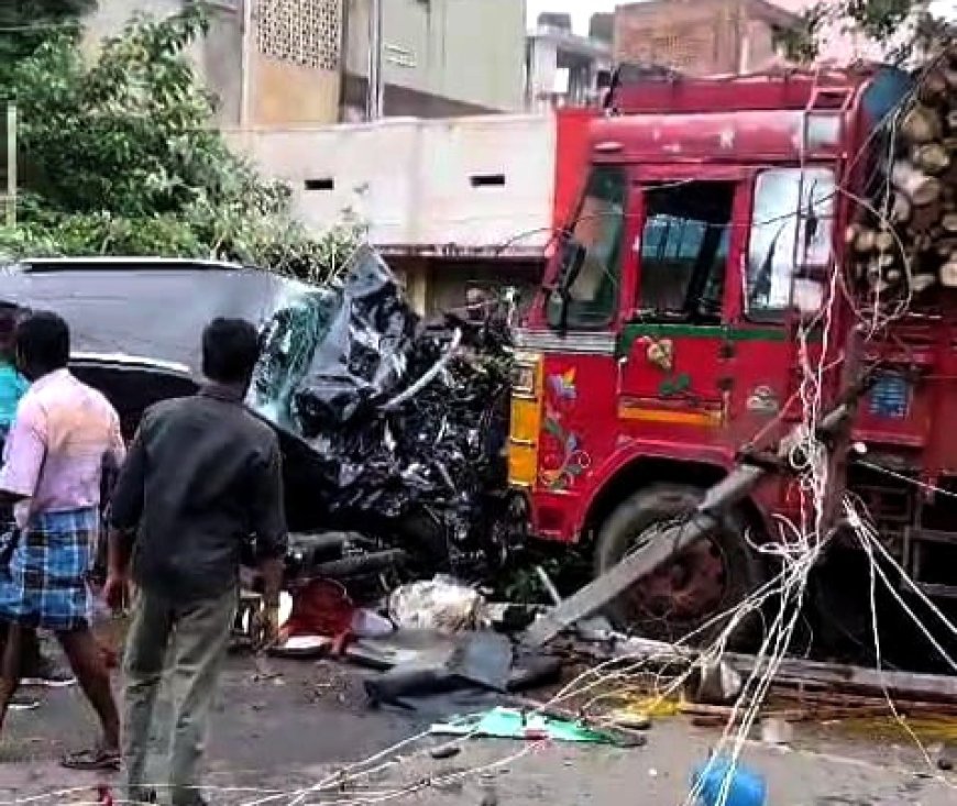 கேரளாவில் இருந்து வந்த லாரி கார், இரண்டு சக்கர வாகனங்கள், இட்லி கடையில் நான்கு நபர்கள் மீதும் மோதிய விபத்து - 4 பேர் படுகாயம்